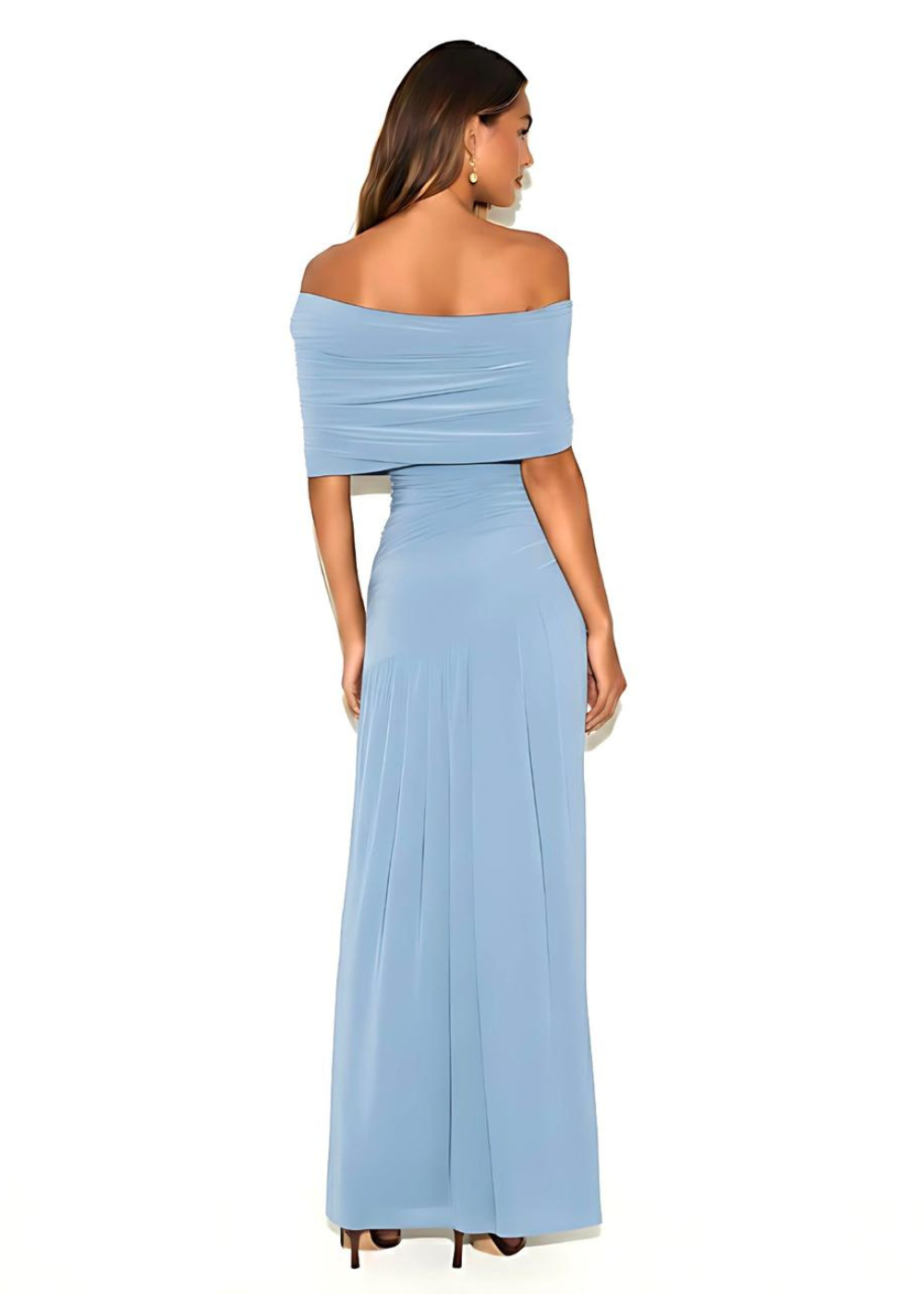 Blue Split Hem Off Shoulder Formal Maxi Dress