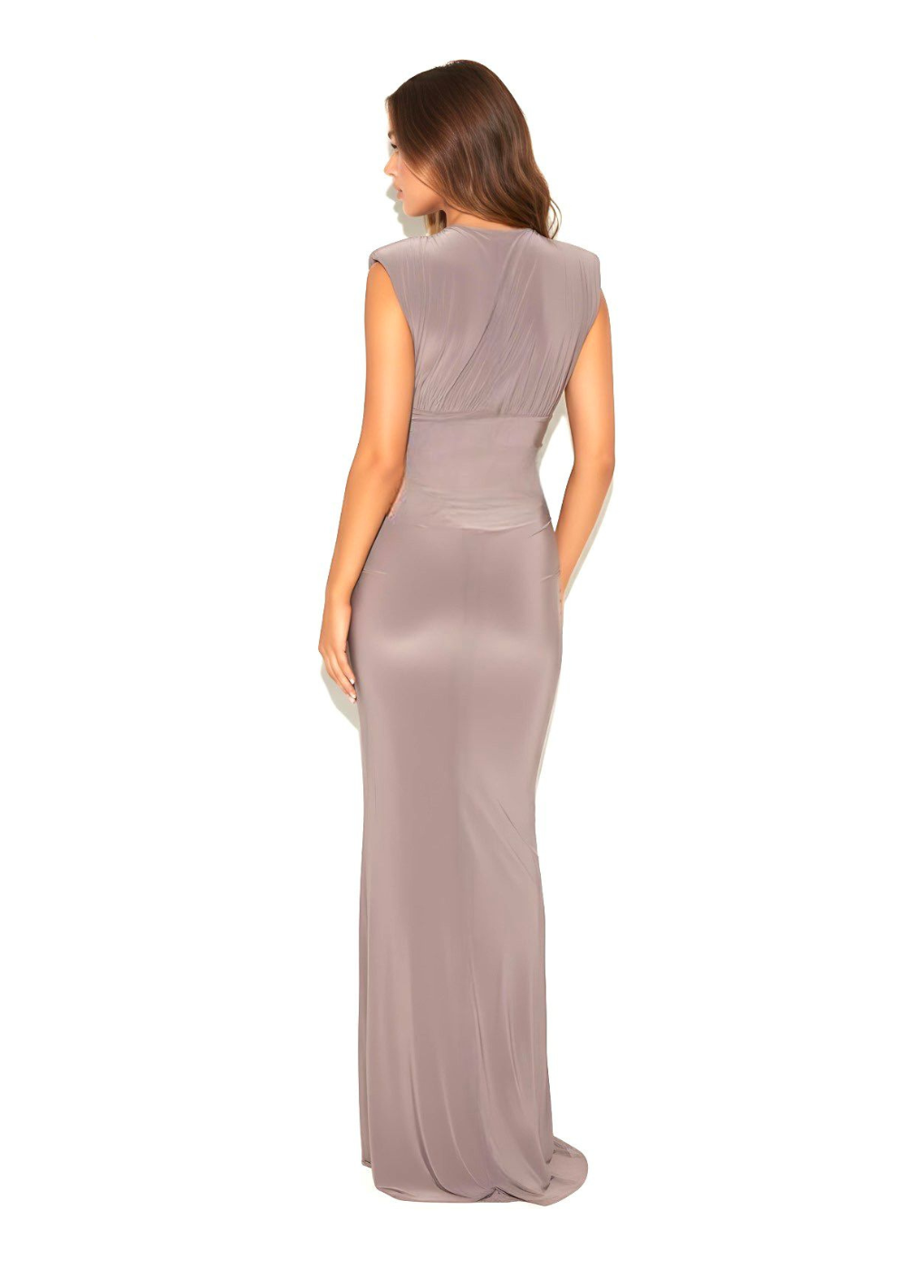 Taupe Luxury Slinky Deep V Evening Maxi Dress