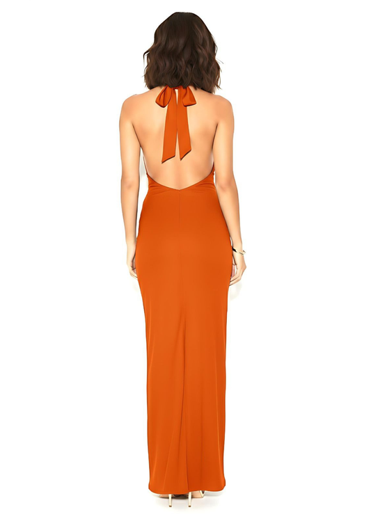 Rusty Backless Halter Hook Detail Maxi Dress