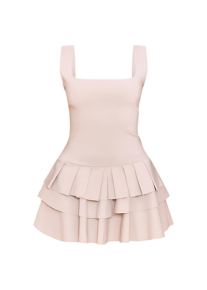Light Taupe Sleeveless Ruffle Square Neck Playsuit