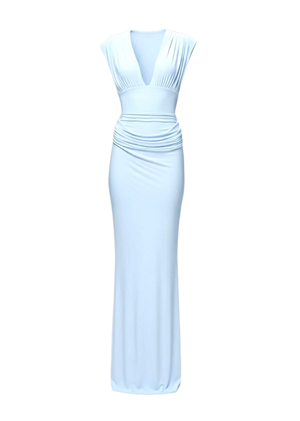 Baby Blue Deep V Neck Bodycon Evening Maxi Dress