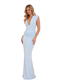 Baby Blue Deep V Neck Bodycon Evening Maxi Dress