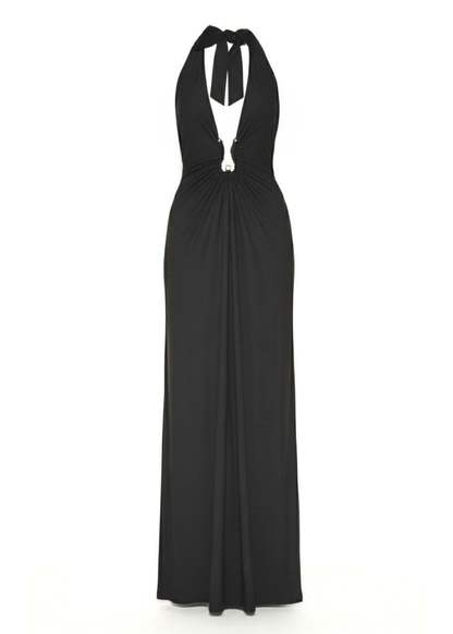 Black Backless Halter Neck Party Maxi Dress