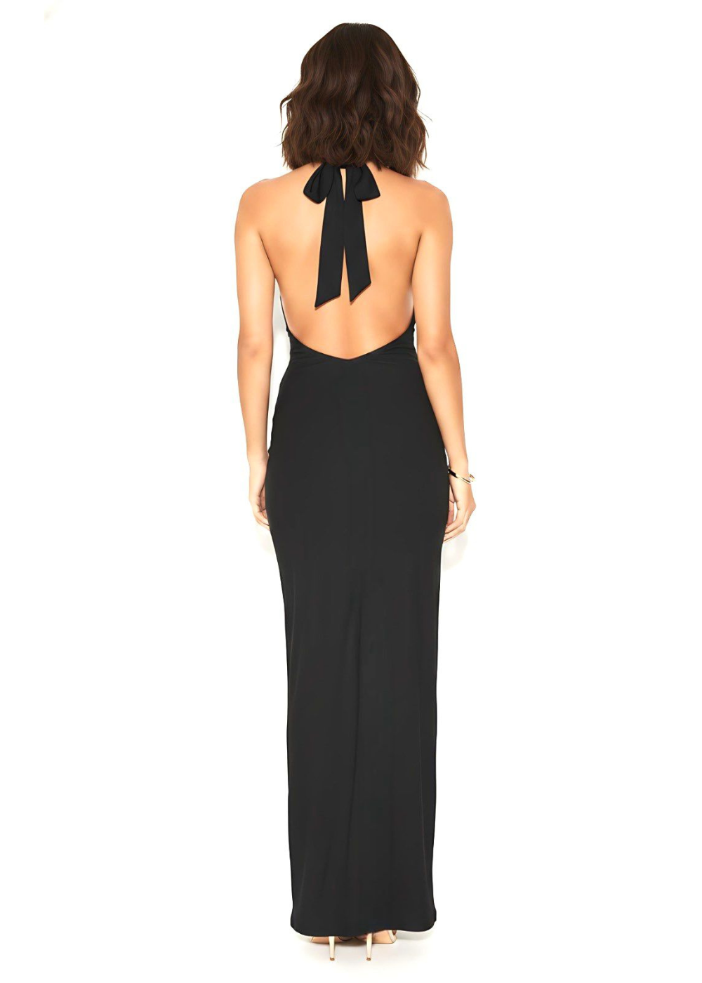 Black Backless Halter Neck Party Maxi Dress