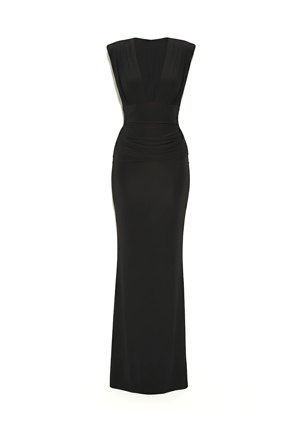 Black Elegant Deep V Slinky Maxi Evening Dress