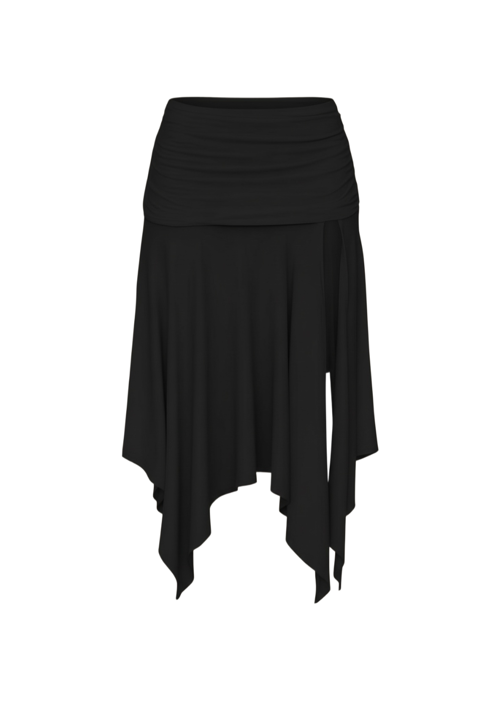 Black Flowy Asymmetric Hem Party Midi Skirt