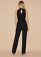 Black High Neck Ruched Waist Wide Leg Jumpsuit