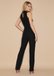 Black High Neck Ruched Waist Wide Leg Jumpsuit