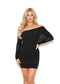 Black One Shoulder Mesh Mini Party Dress