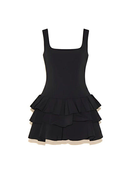 Black Ruffle Layered Square Neck Mini Playsuit