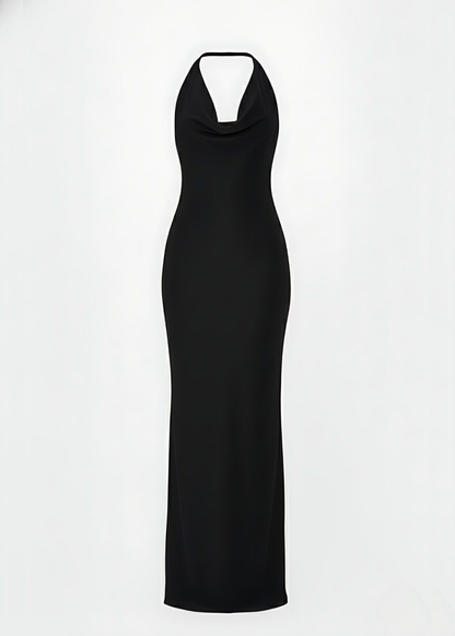 Black Sleek Halter Backless Bodycon Maxi Dress