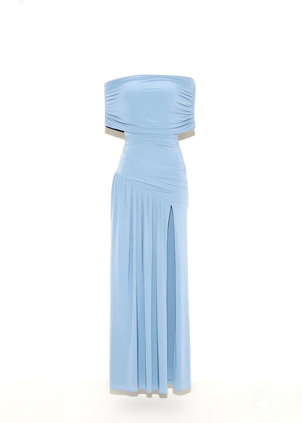 Blue Split Hem Off Shoulder Formal Maxi Dress