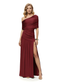 Burgundy Draped Off Shoulder Slit Maxi Dress