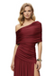 Burgundy Draped Off Shoulder Slit Maxi Dress