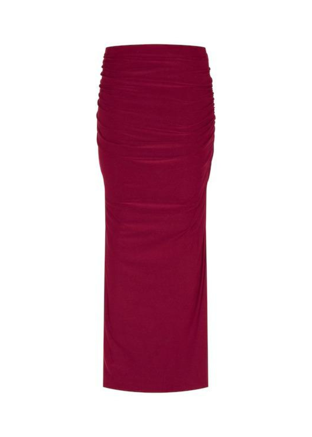 Burgundy High Waist Ruched Stretch Maxi Skirt