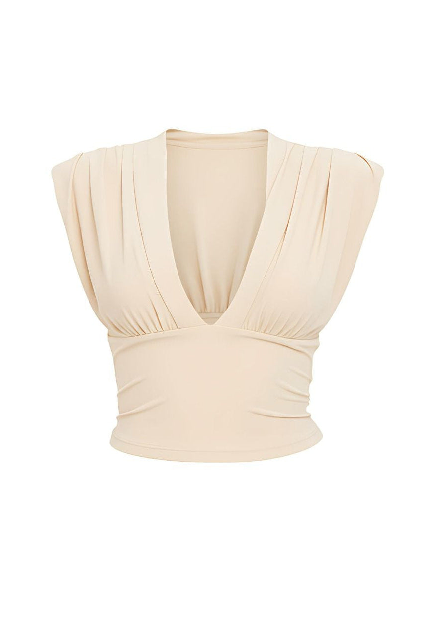 Butter Yellow Sleeveless Plunge Deep V Neck Blouse