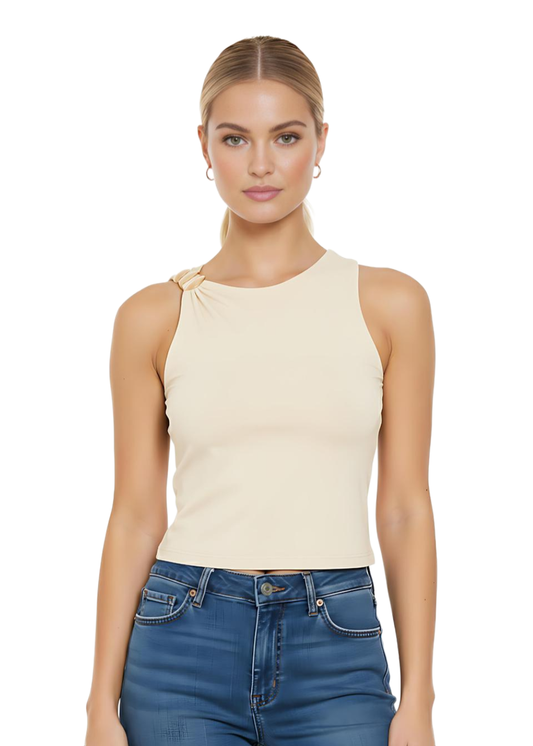 Butter Yellow Slinky Trim Detail Vest Top