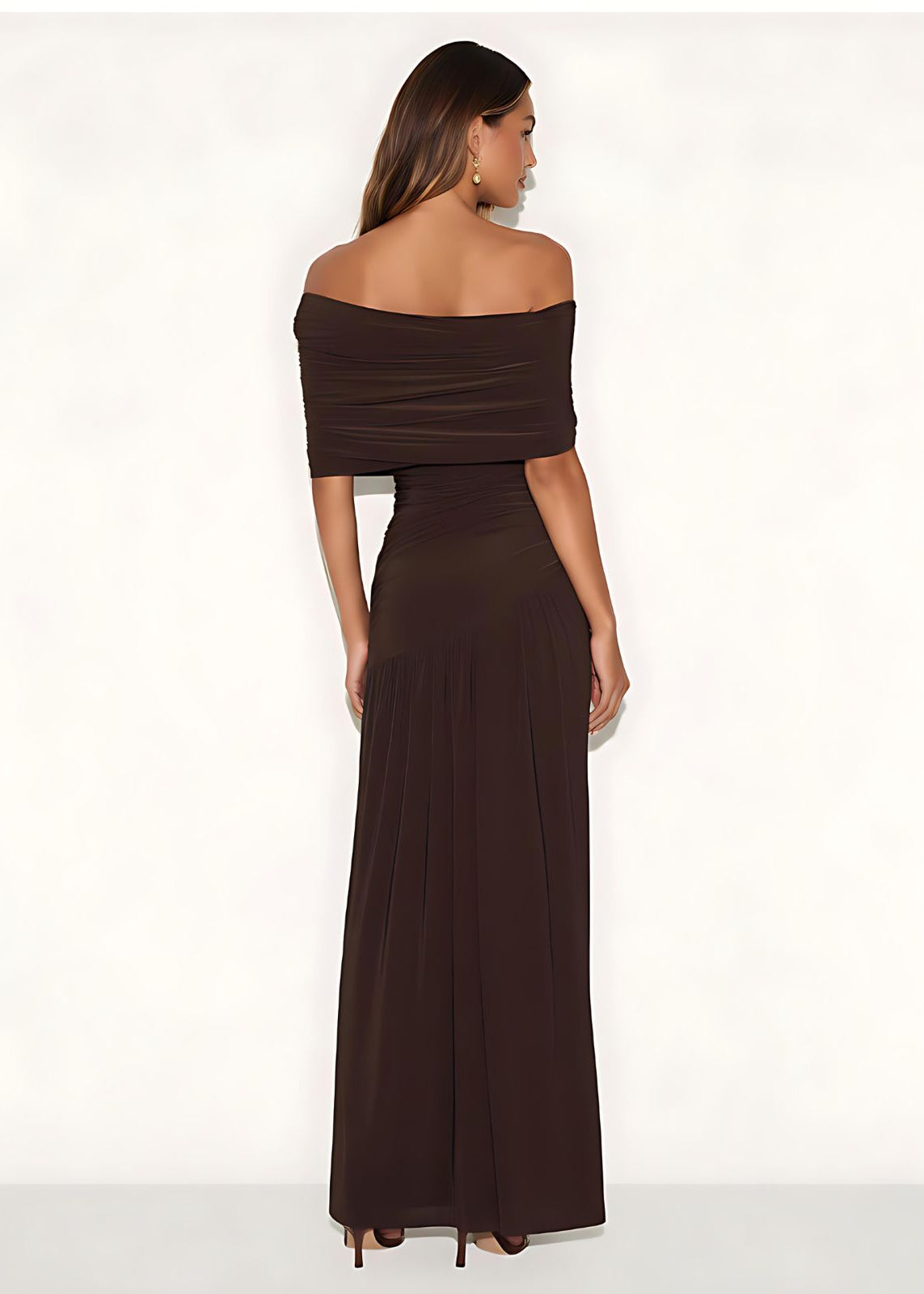 Chocolate Brown Glam Off Shoulder Split Maxi Dress