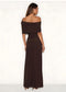 Chocolate Brown Glam Off Shoulder Split Maxi Dress