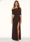 Chocolate Brown Glam Off Shoulder Split Maxi Dress