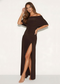 Chocolate Brown Glam Off Shoulder Split Maxi Dress
