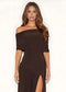 Chocolate Brown Glam Off Shoulder Split Maxi Dress