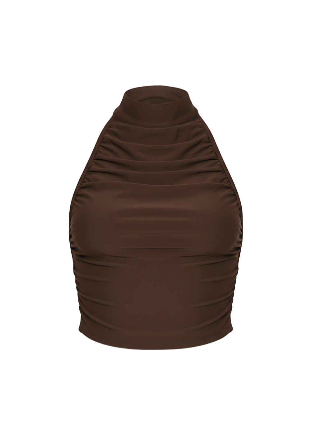 Chocolate Chic Ruched High Neck Crop Top