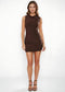 Chocolate High Neck Sleeveless Mini Dress