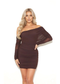 Chocolate One Shoulder Mesh Mini Party Dress