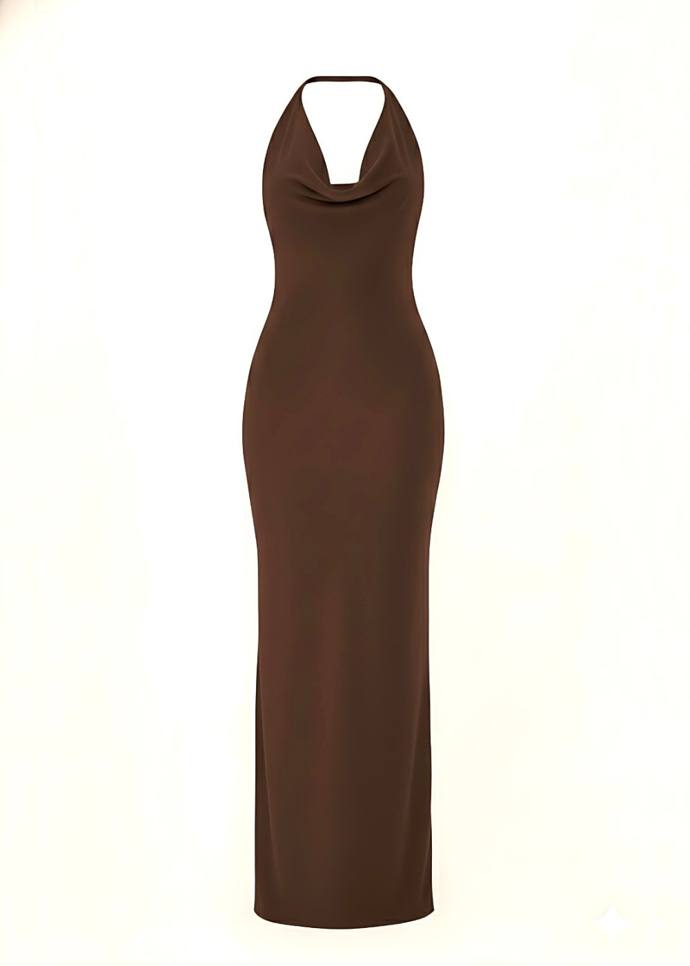 Chocolate Open Low Back Cowl Neck Maxi Dress