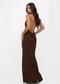 Chocolate Open Low Back Cowl Neck Maxi Dress