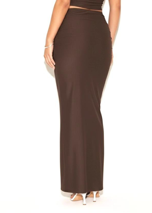 Chocolate Slinky High Waist Slinky Bodycon Maxi Skirt