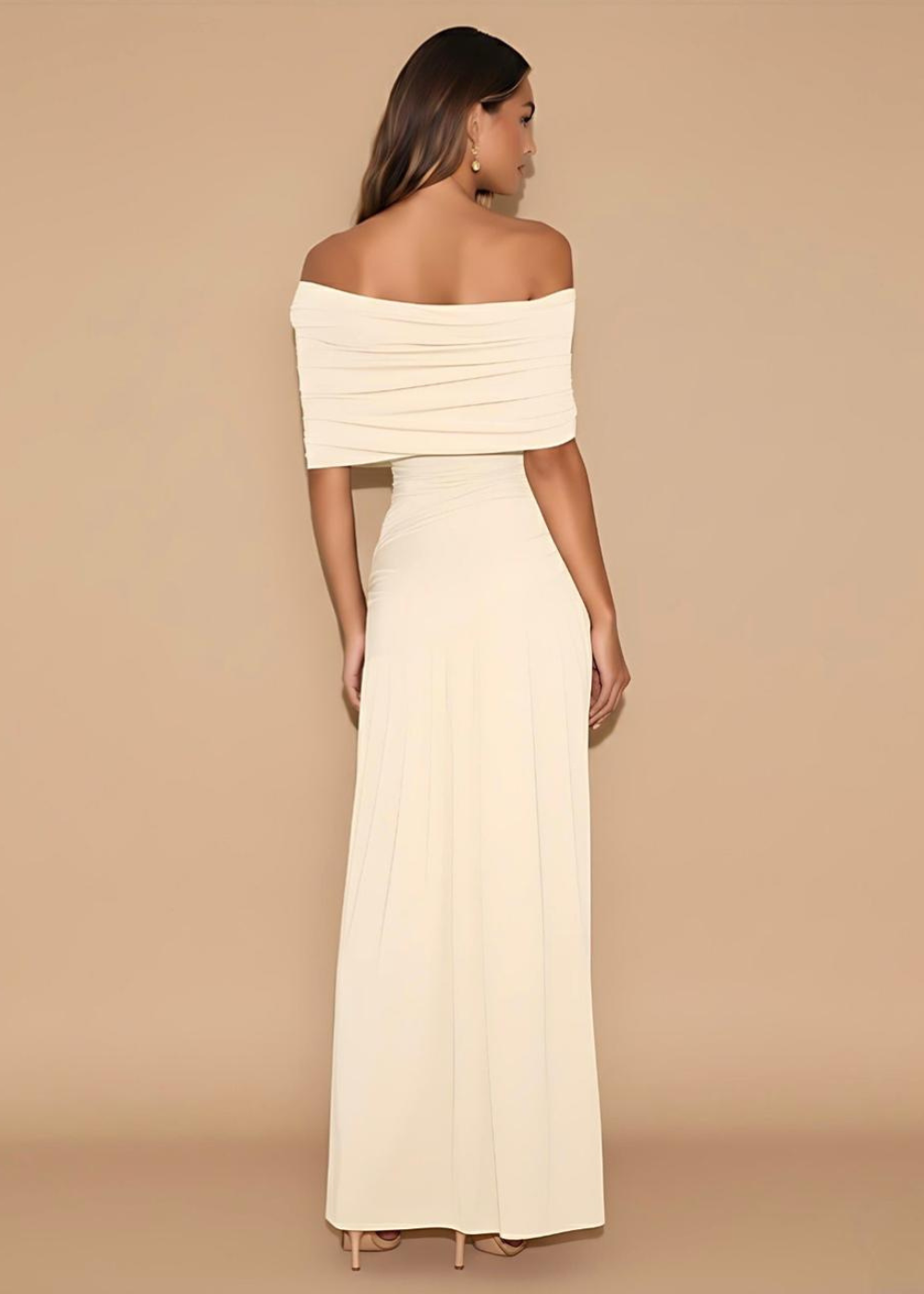 Cream Occasion Off Shoulder Ruched Maxi Dress
