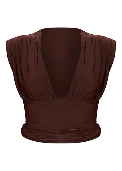 Dark Chocolate Chic Deep V Ruched Crop Top
