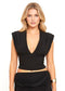 Black Deep V Neck Pleated Crop Blouse