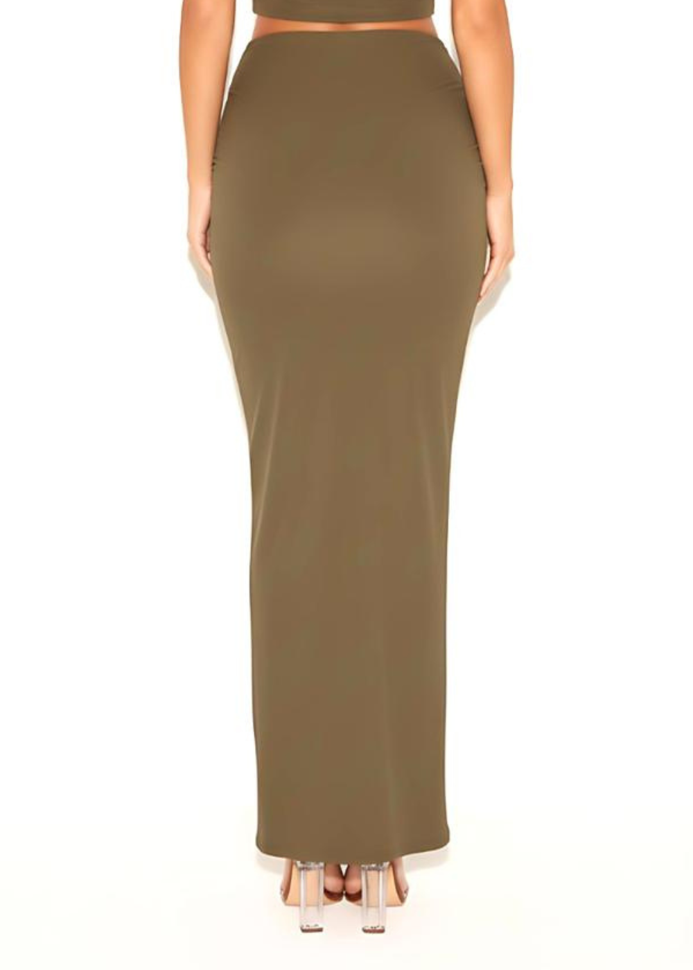 Khaki High Waist Slinky Bodycon Maxi Skirt