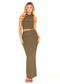 Khaki High Waist Slinky Bodycon Maxi Skirt