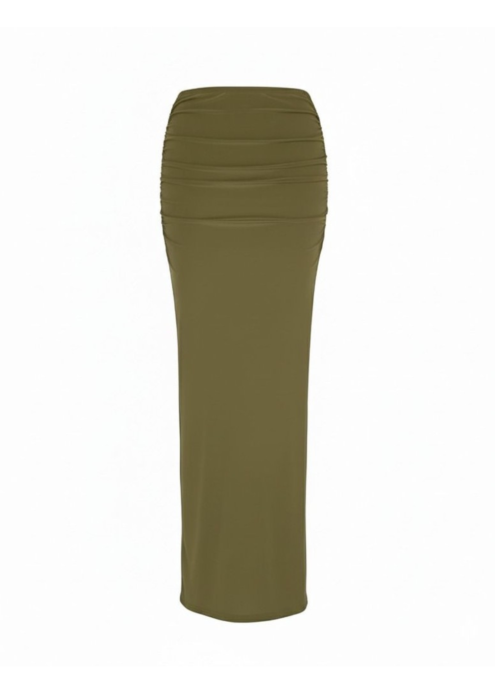 Khaki Ruched Bodycon Slinky Maxi Skirt