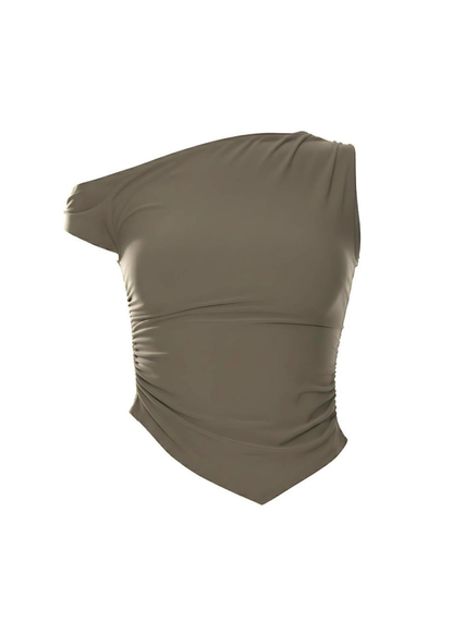 Khaki Slinky One Shoulder Asymmetric Hem Top