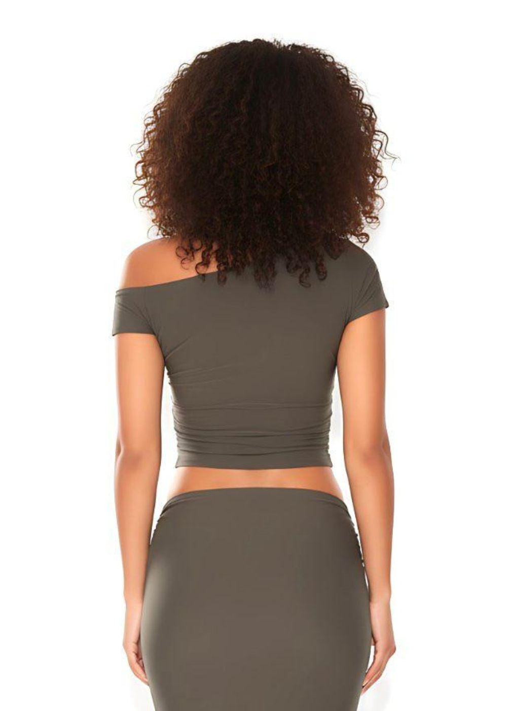 Khaki Slinky One Shoulder Asymmetric Hem Top