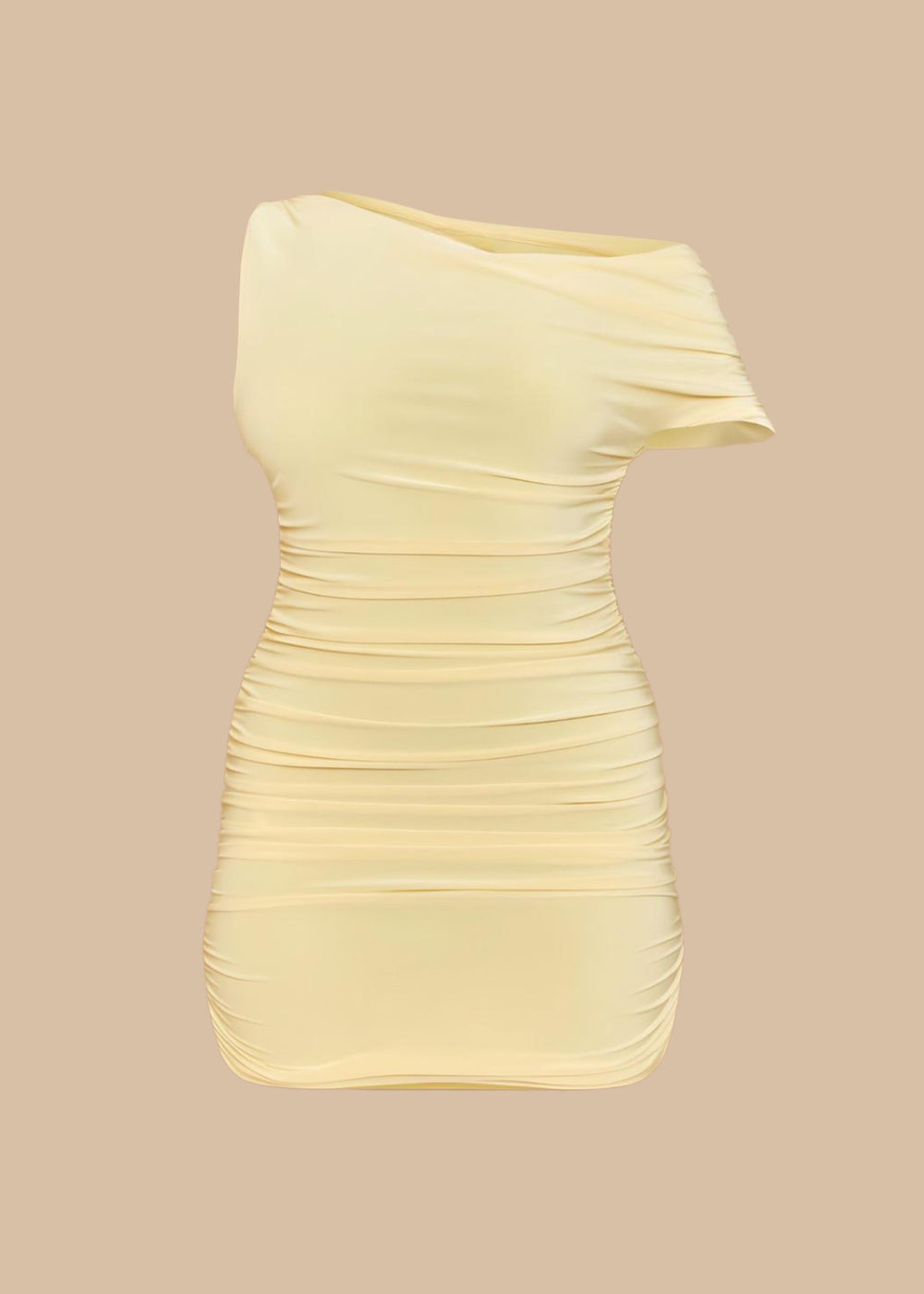 Lemon Figure Hugging One Shoulder Mini Dress