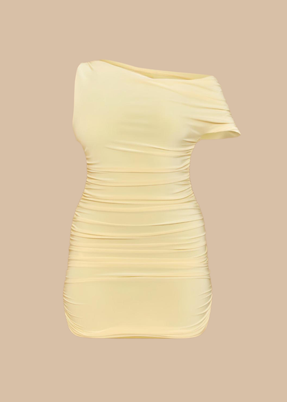 Lemon Figure Hugging One Shoulder Mini Dress