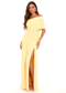 Lemon One Shoulder Ruched High Slit Maxi Gown