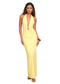 Lemon Plunge Halter Backless Occasion Maxi Dress