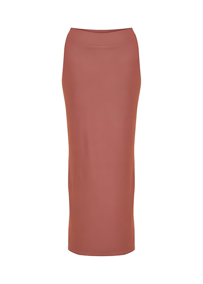 Mocha Occasion Ready Ruched Slinky Maxi Skirt