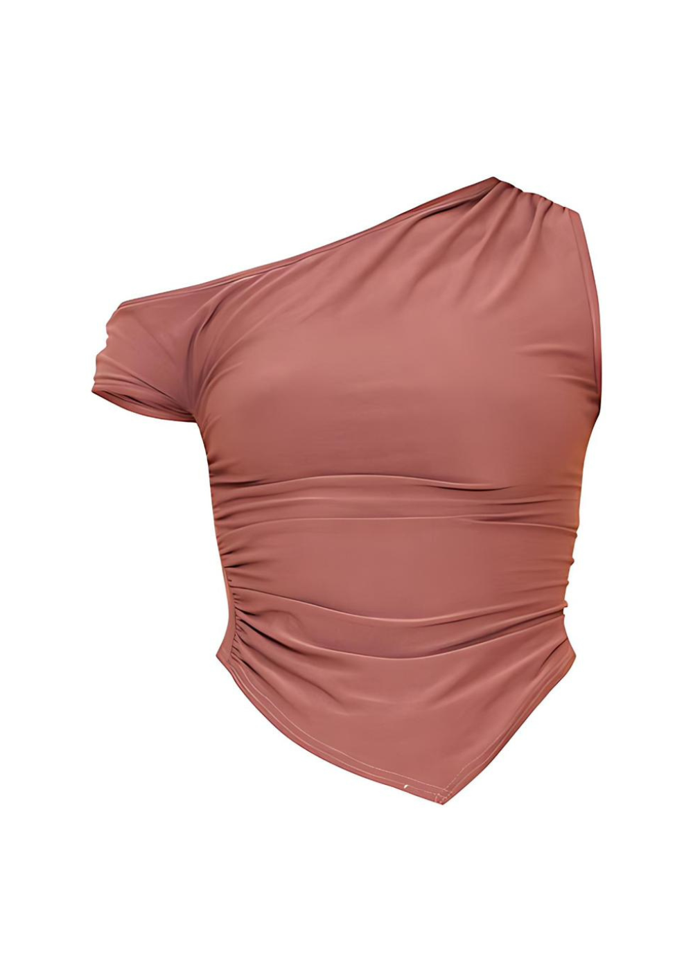 Mocha One Shoulder Asymmetric Hem Top