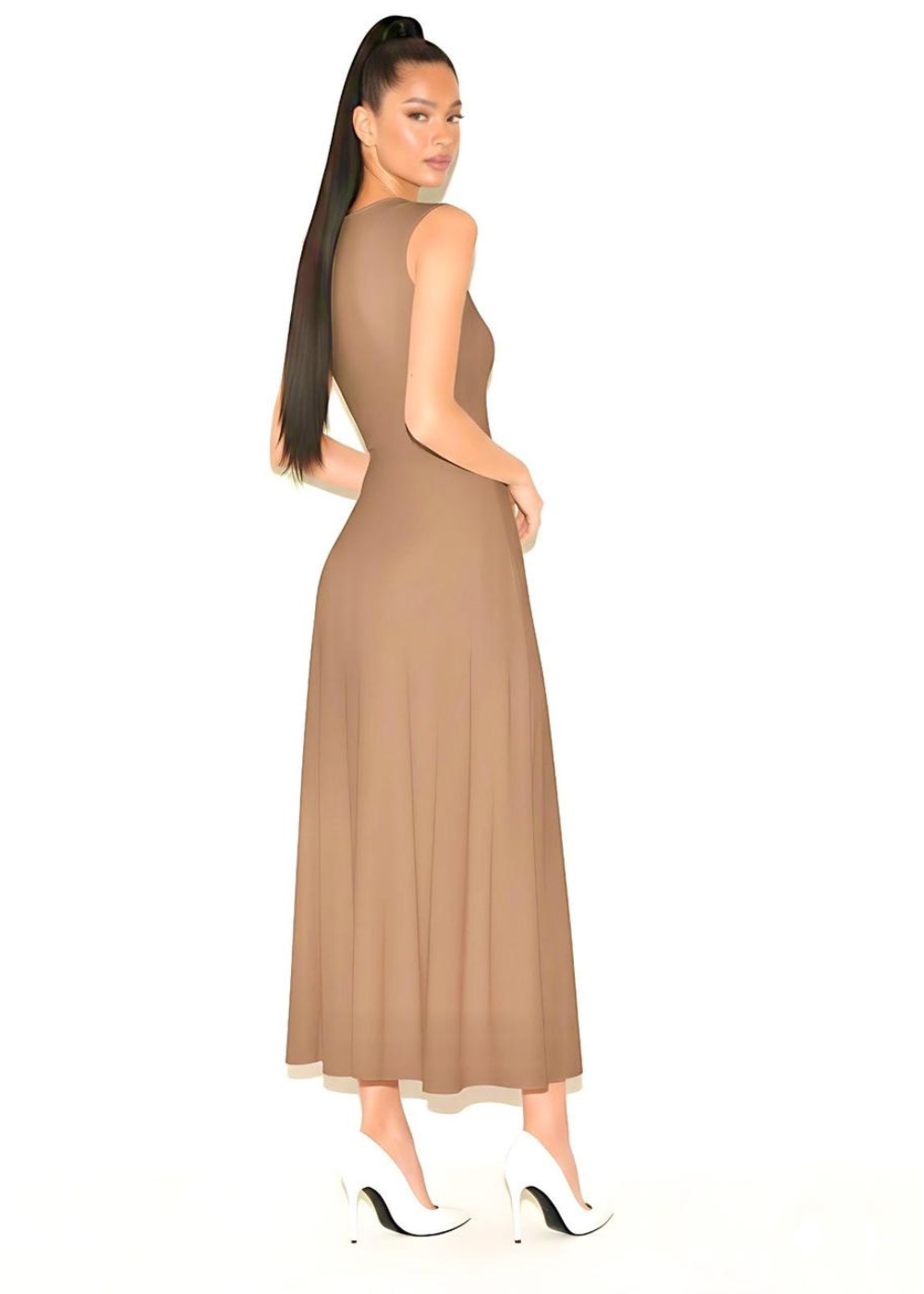 Mushroom Soft Slinky Flattering Fit Maxi Dress