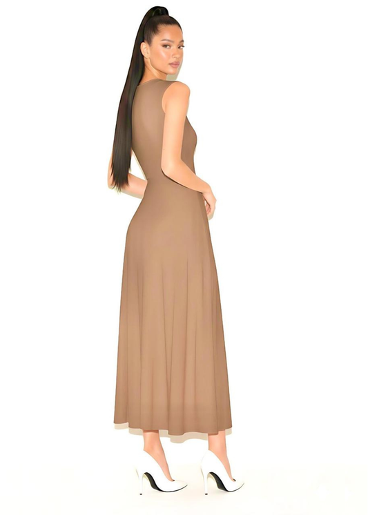 Mushroom Soft Slinky Flattering Fit Maxi Dress