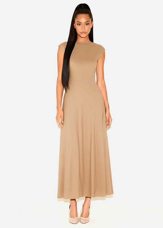 Mushroom Soft Slinky Flattering Fit Maxi Dress