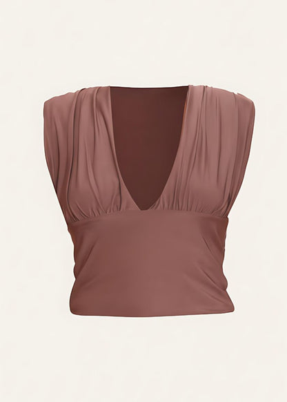 Mushroom Stylish V-Neck Sleeveless Crop Top